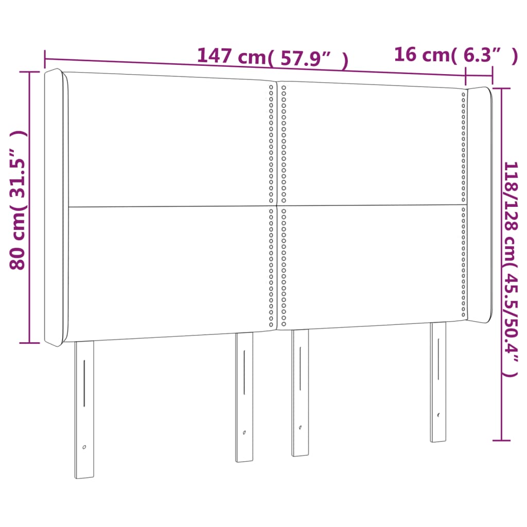 Cabeceira cama c/ abas tecido 147x16x118/128 cm cinzento-claro