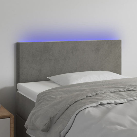 Cabeceira de cama c/ luzes LED veludo 90x5x78/88 cm cinza-claro