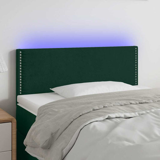 Cabeceira de cama c/luzes LED veludo 100x5x78/88cm verde-escuro