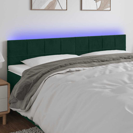 Cabeceira de cama c/luzes LED veludo 160x5x78/88cm verde-escuro