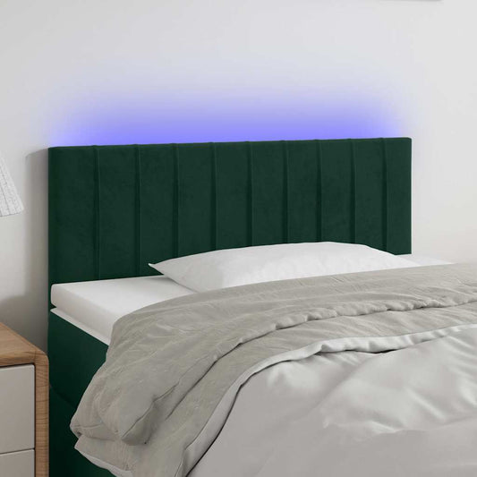 Cabeceira de cama c/luzes LED veludo 100x5x78/88cm verde-escuro