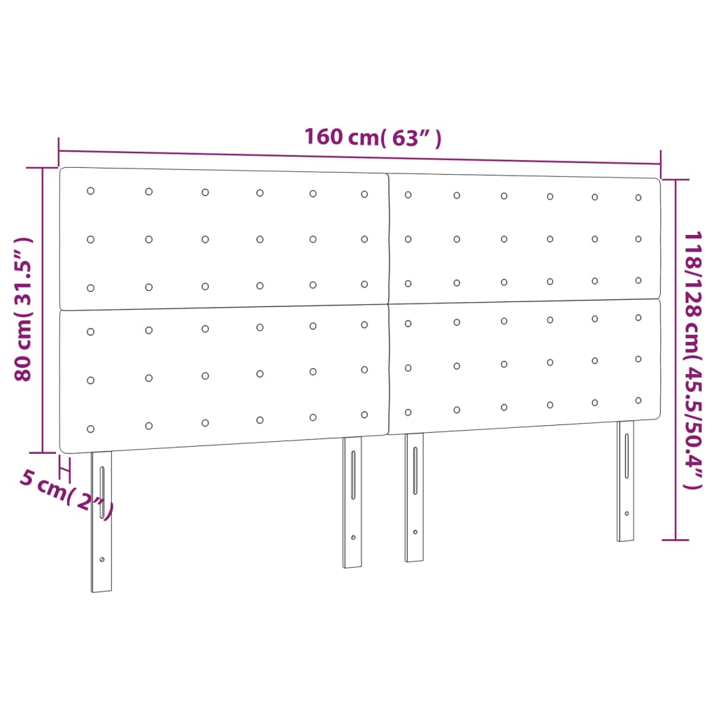 Cabeceira de cama c/ LED veludo 160x5x118/128 cm cinza-escuro