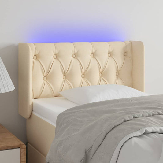 Cabeceira de cama c/ luzes LED tecido 83x16x78/88 cm cor creme