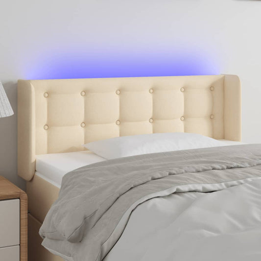 Cabeceira de cama c/ luzes LED tecido 103x16x78/88 cm cor creme