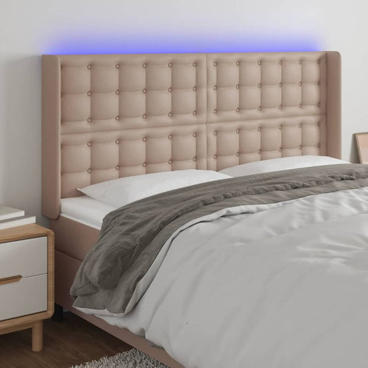 Cabeceira cama c/ LED couro artif. 147x16x118/128 cm cappuccino