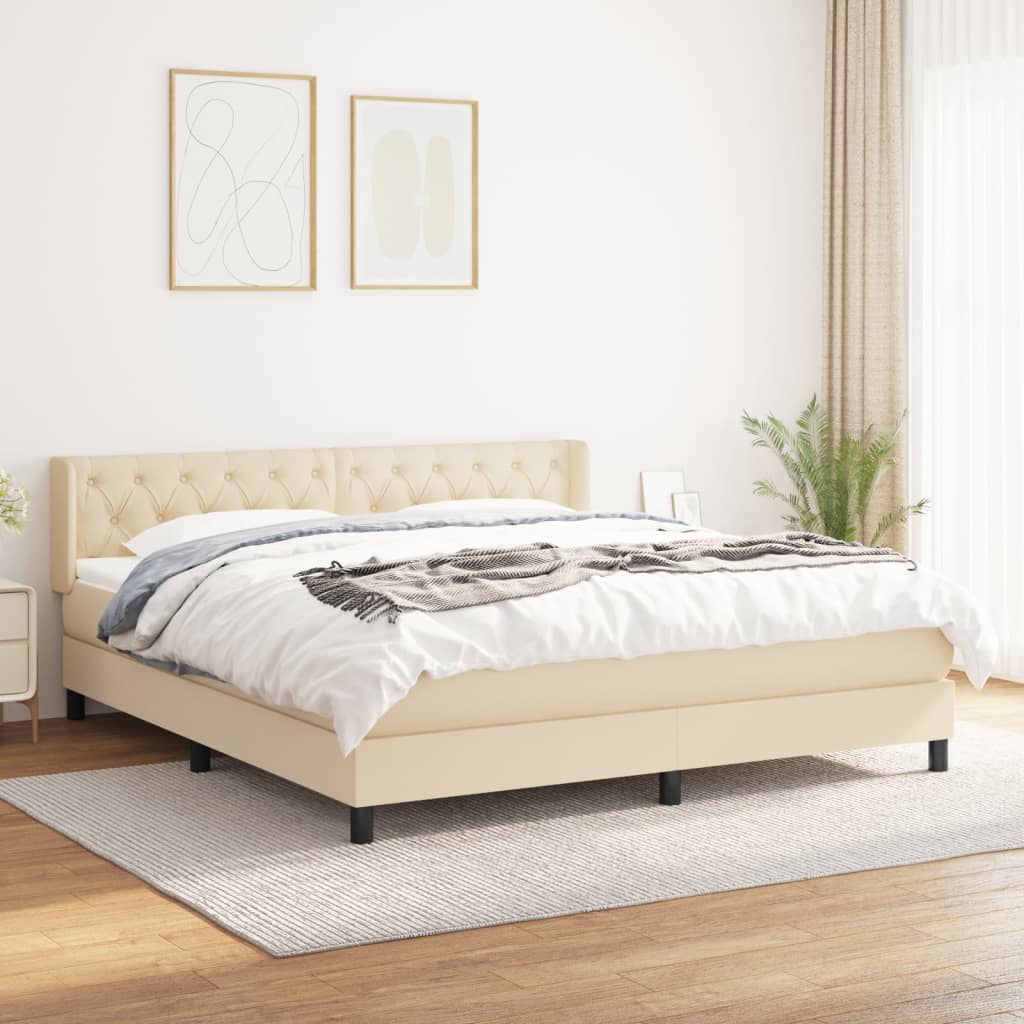 Cama com molas/colchão 160x200 cm tecido cor creme