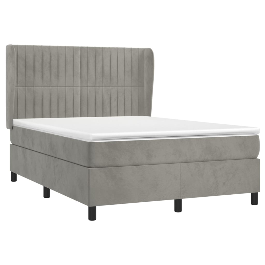 Cama com molas/colchão 140x190 cm veludo cinzento-claro