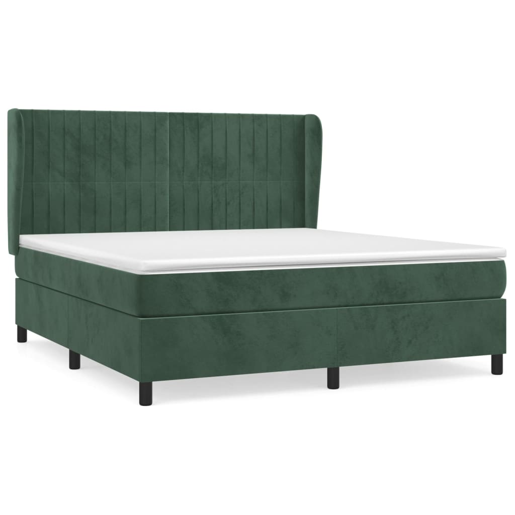Cama com molas/colchão 180x200 cm veludo verde-escuro