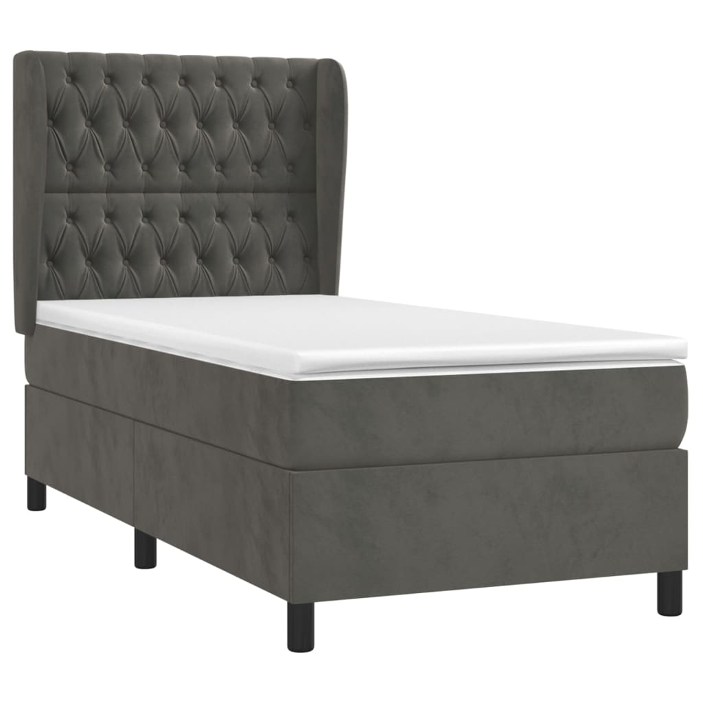 Cama com molas/colchão 90x190 cm veludo cinza-escuro