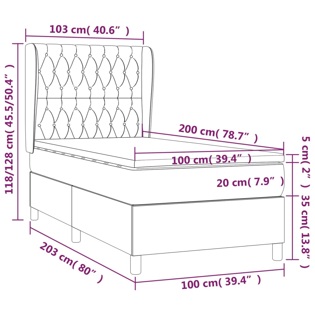 Cama com molas/colchão 100x200 cm veludo rosa