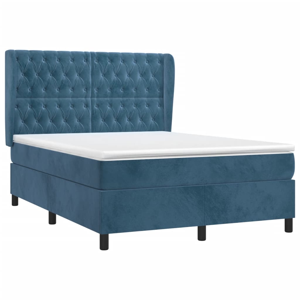 Cama com molas/colchão 140x190 cm veludo azul-escuro