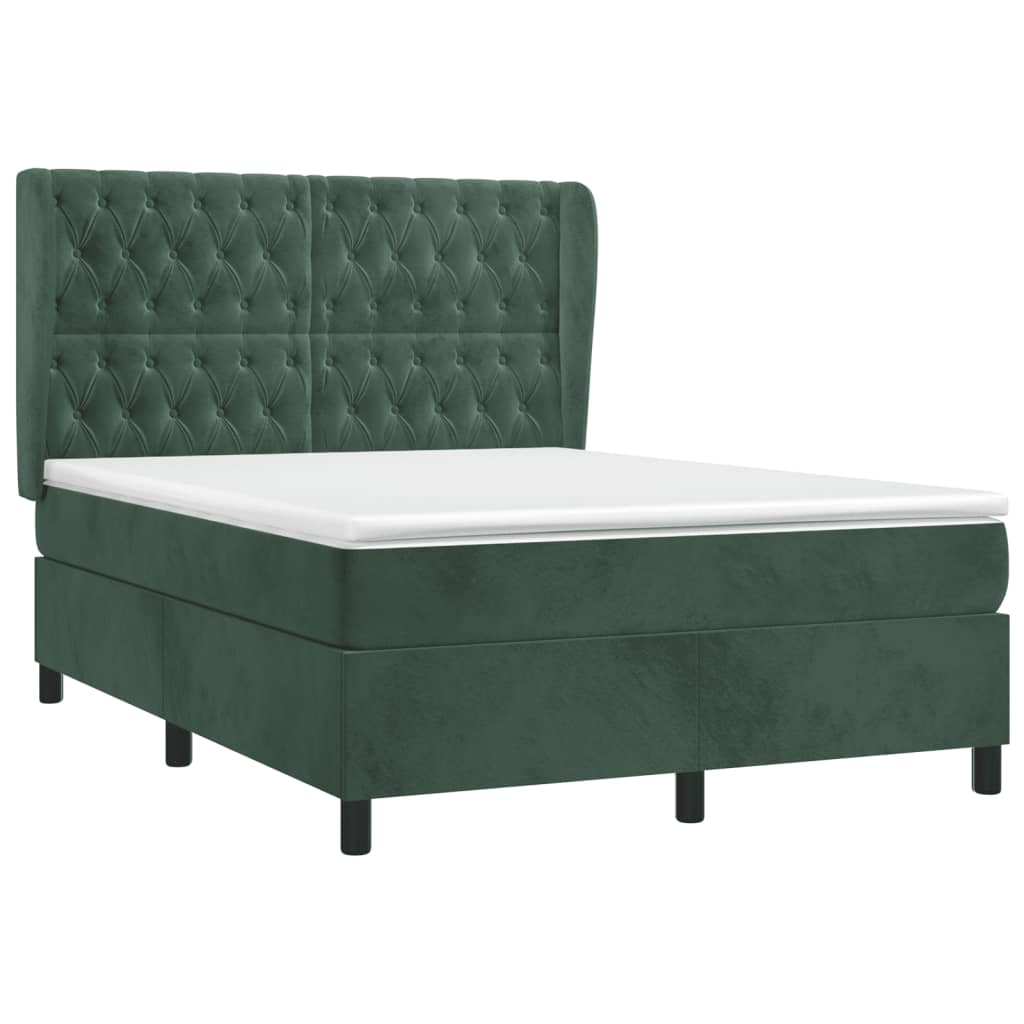 Cama com molas/colchão 140x200 cm veludo verde-escuro