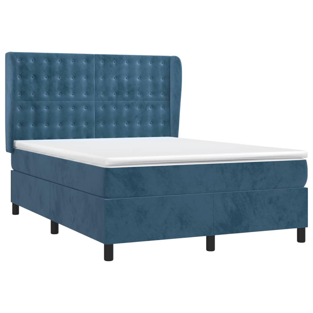 Cama com molas/colchão 140x190 cm veludo azul-escuro