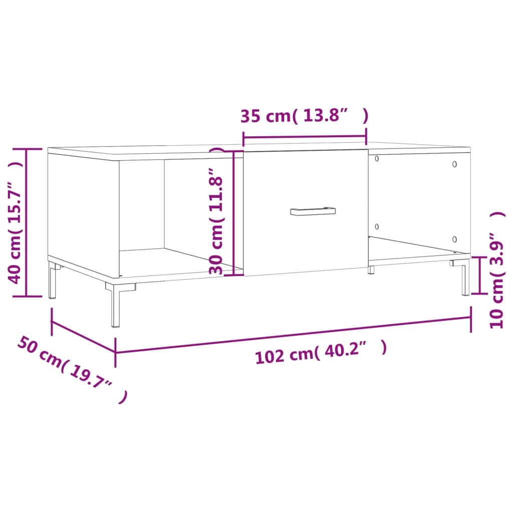Mesa de centro 102x50x40 derivados de madeira carvalho sonoma