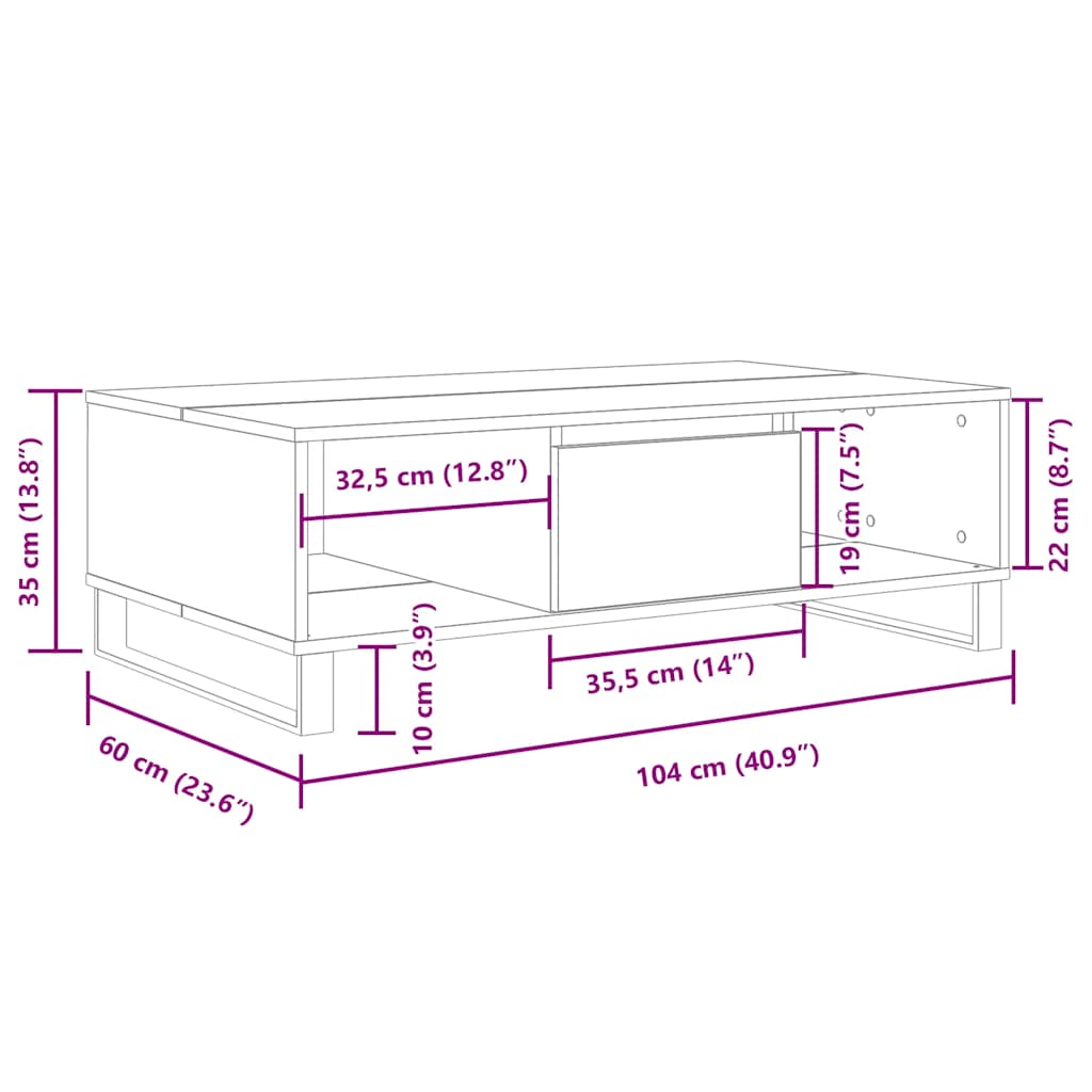 Mesa de centro 104x60x35 cm derivados de madeira branco