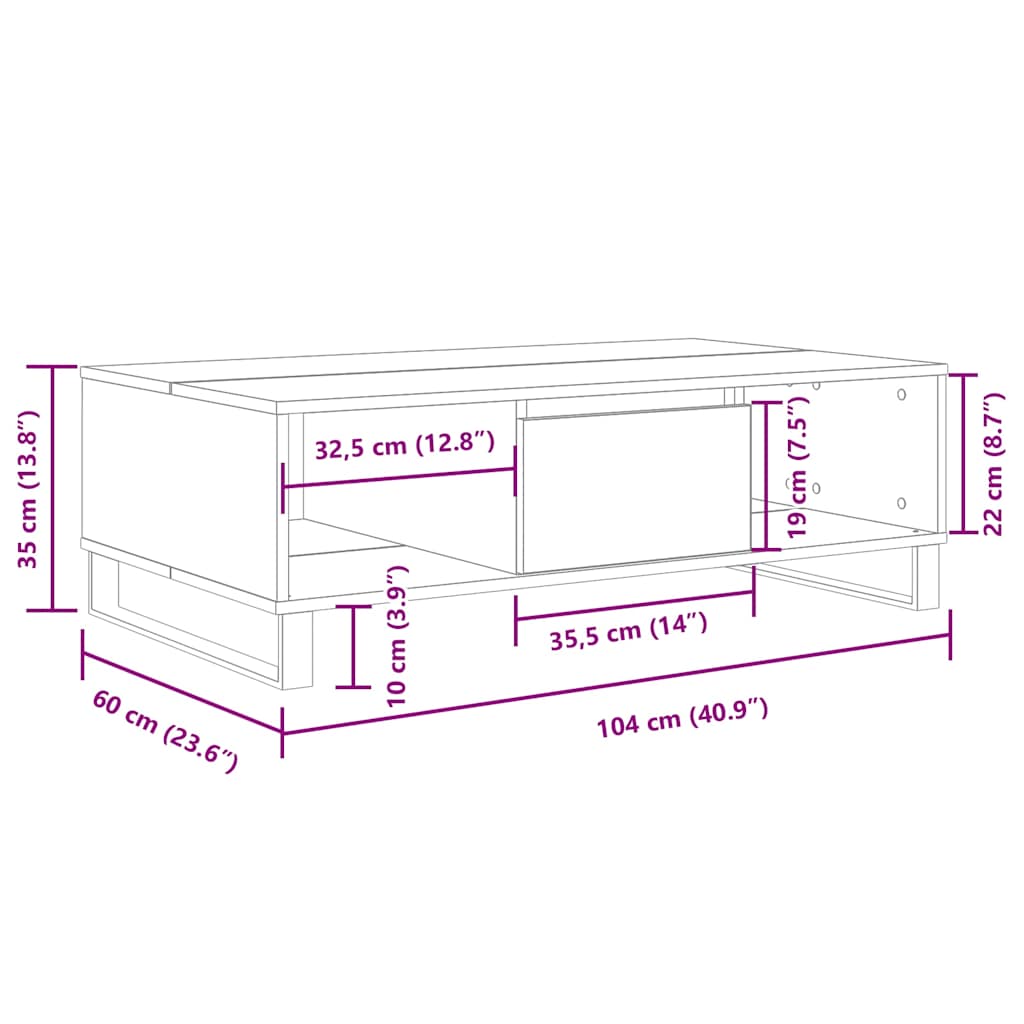 Mesa de centro 104x60x35 cm derivados madeira cinzento sonoma