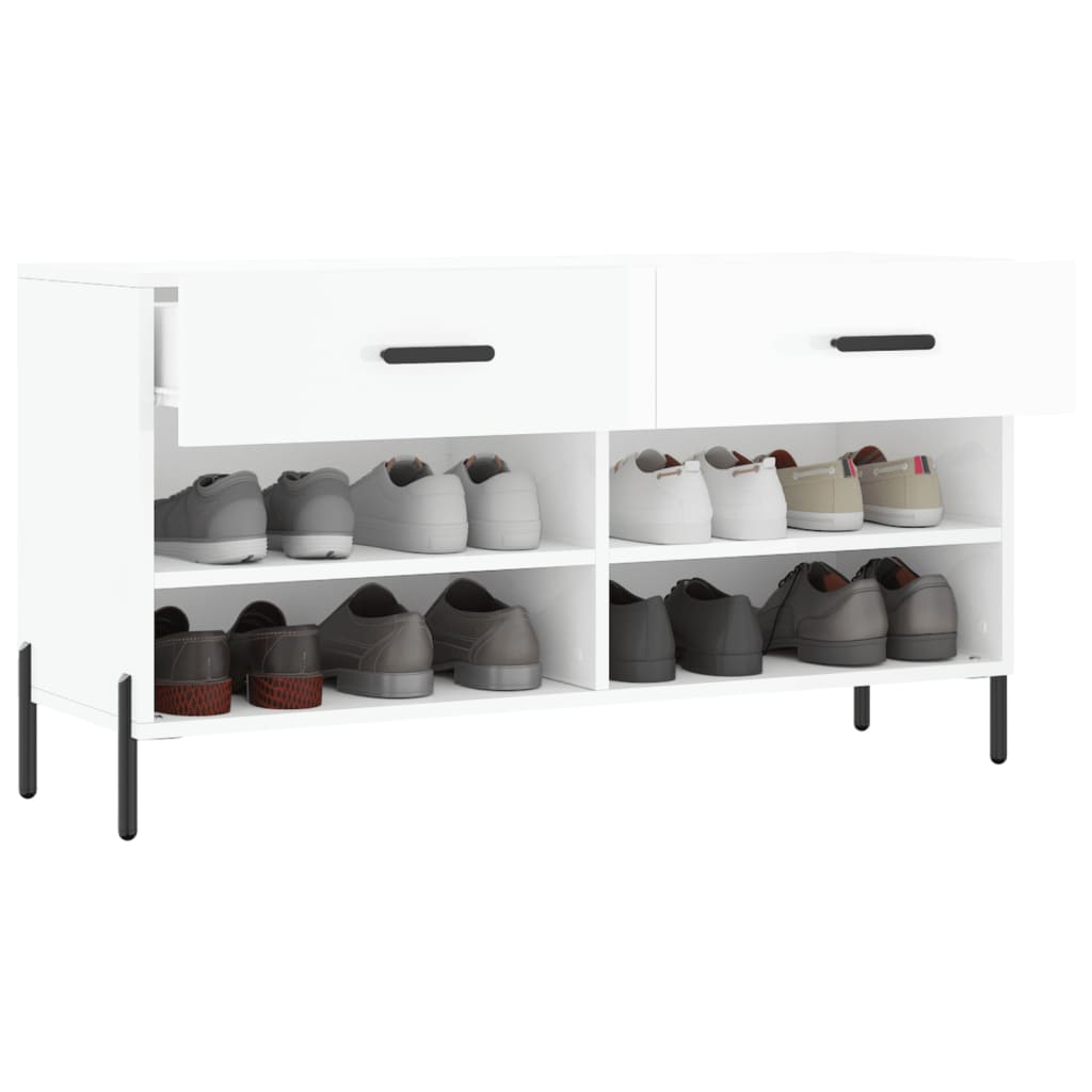 Banco sapateira 102x35x55 cm derivados madeira branco brilhante