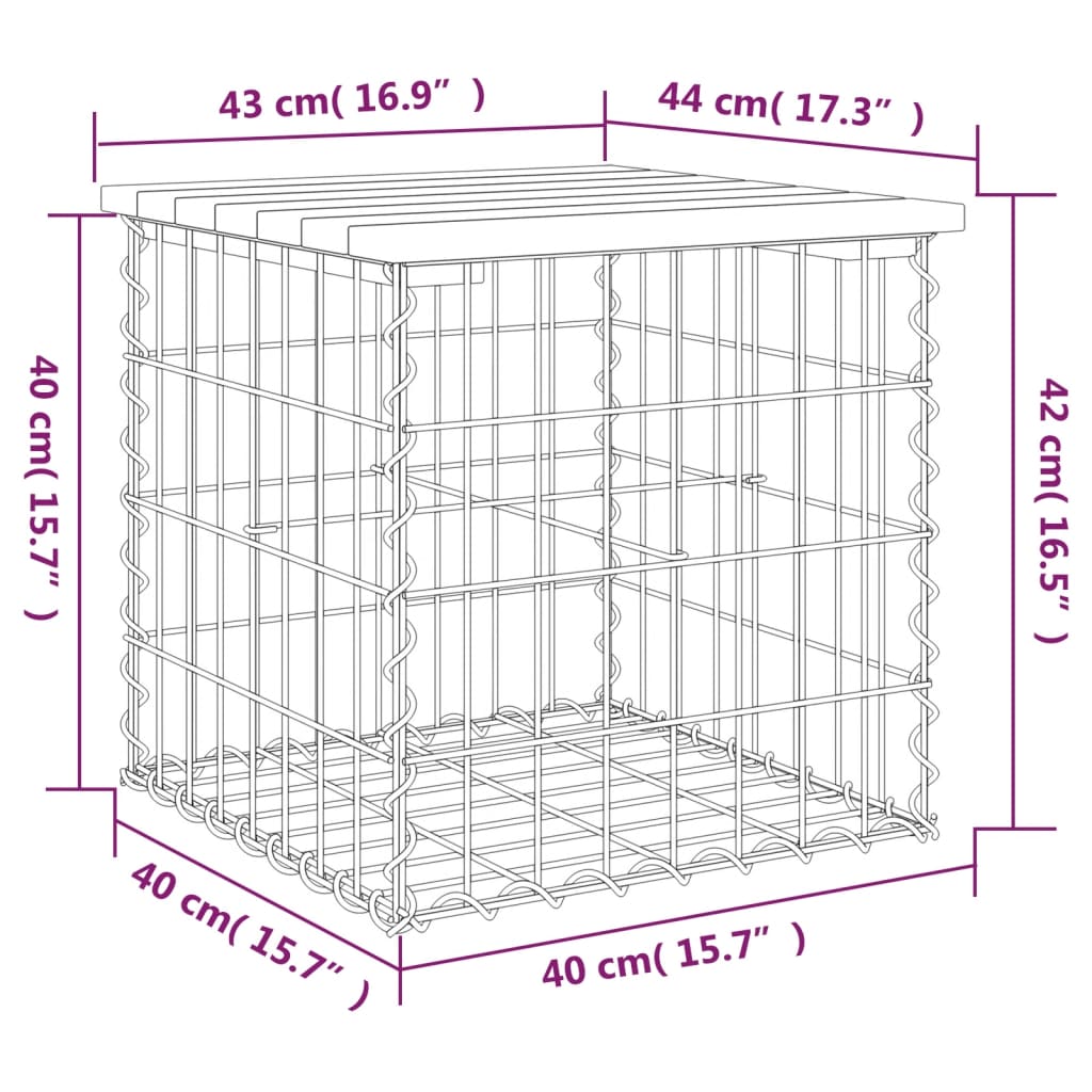 Banco jardim design gabião 43x44x42 cm madeira douglas maciça