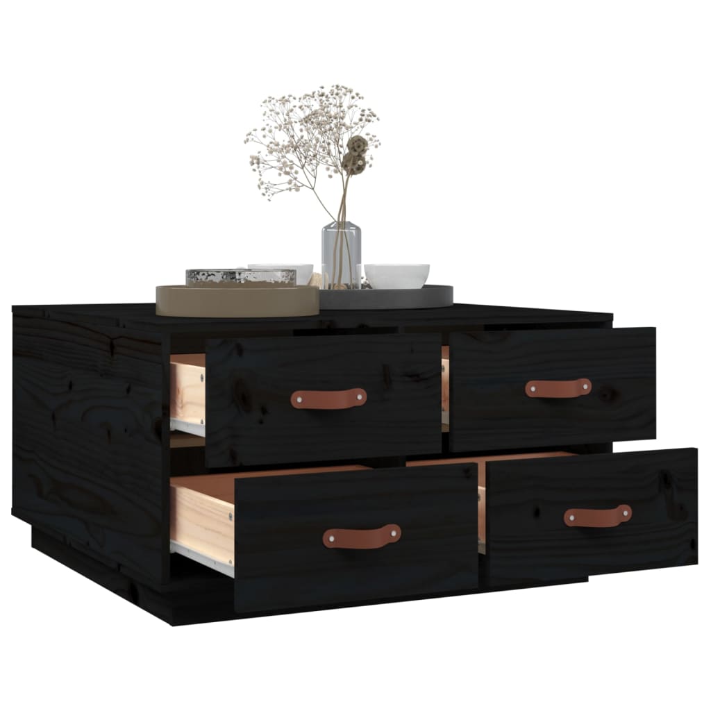 Mesa de centro 80x80x45 cm madeira de pinho maciça preto