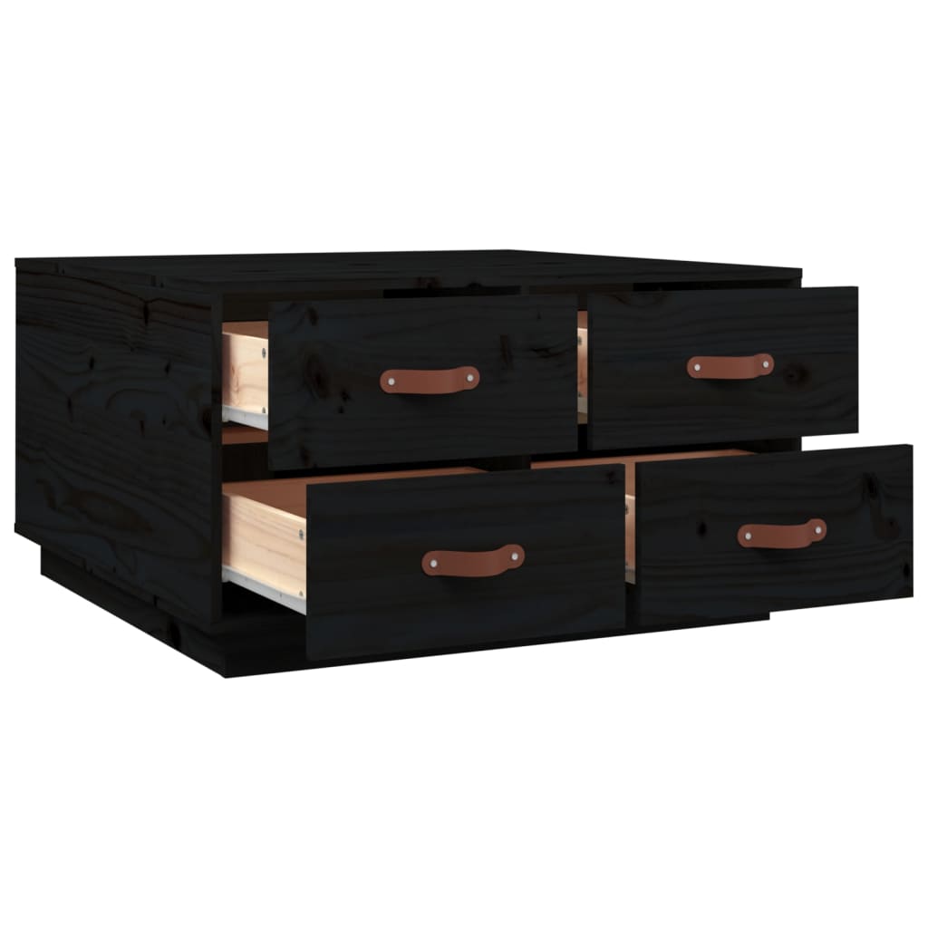 Mesa de centro 80x80x45 cm madeira de pinho maciça preto