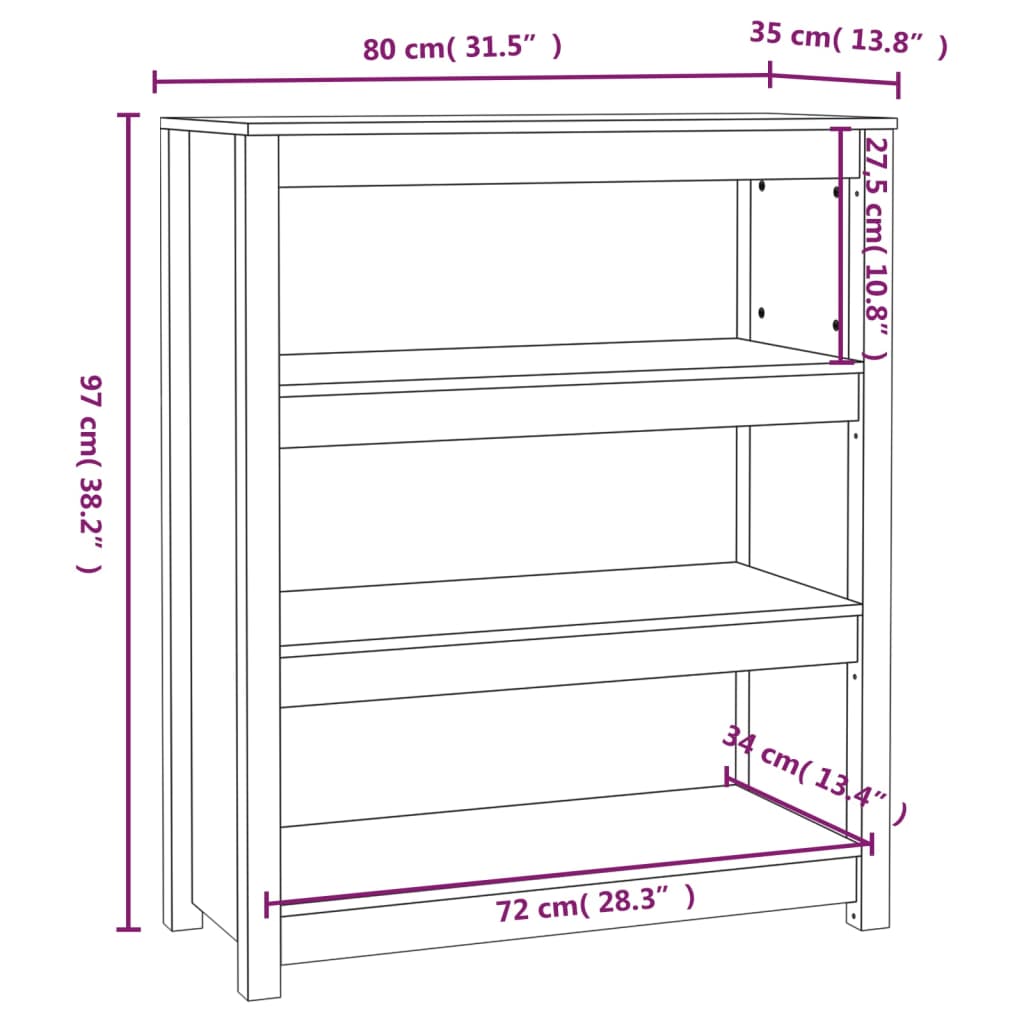 Estante 80x35x97 cm madeira de pinho maciça branco