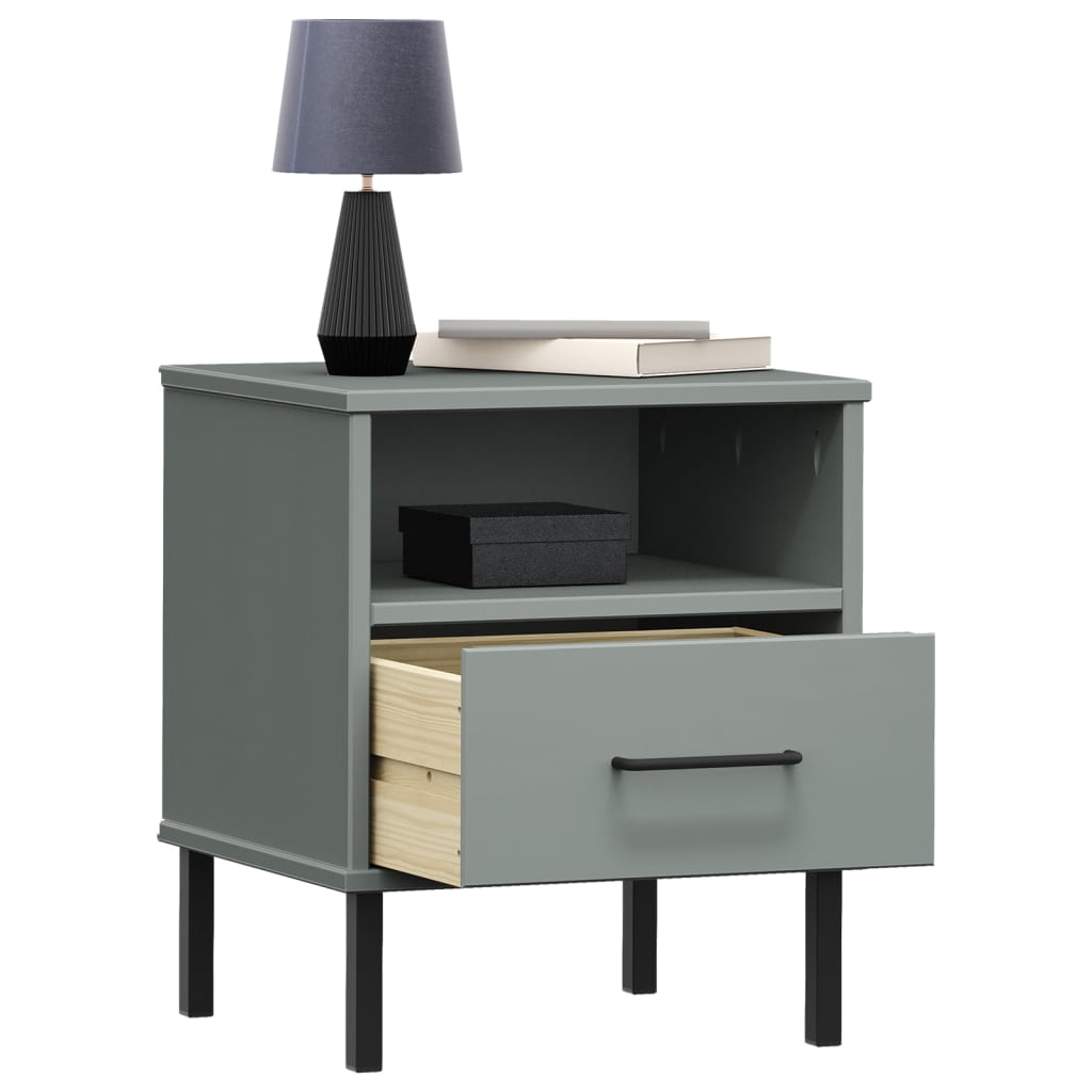 Mesa cabeceira c/ pernas de metal OSLO pinho maciço cinzento