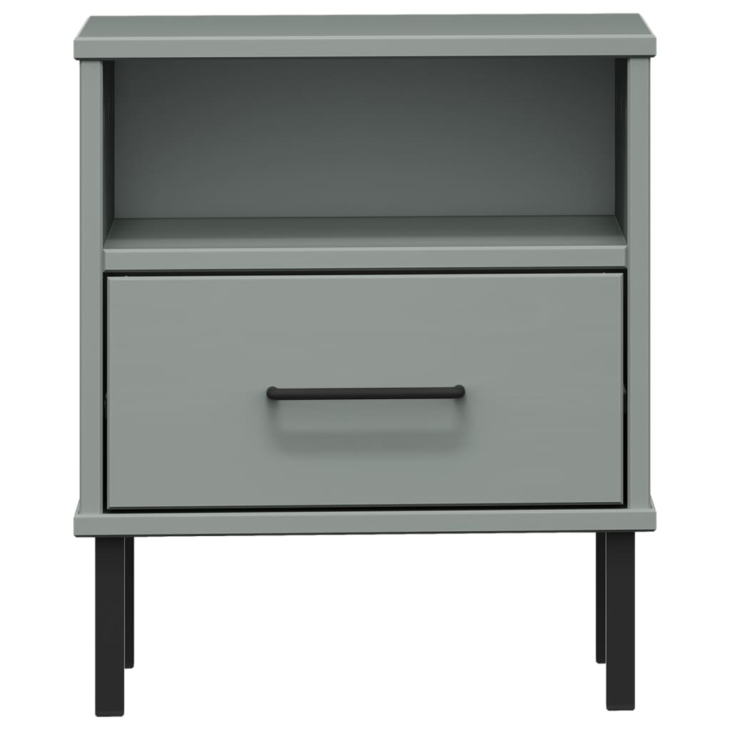 Mesa cabeceira c/ pernas de metal OSLO pinho maciço cinzento