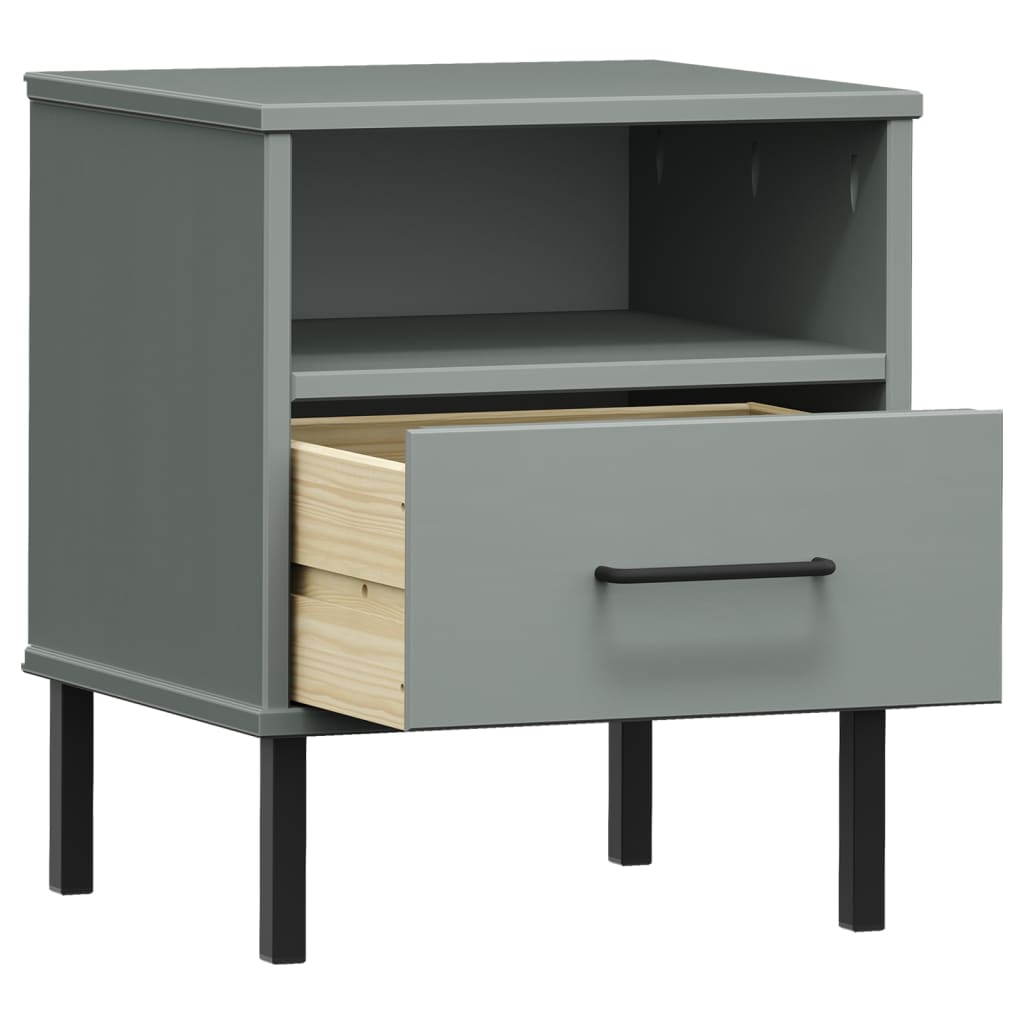 Mesa cabeceira c/ pernas de metal OSLO pinho maciço cinzento
