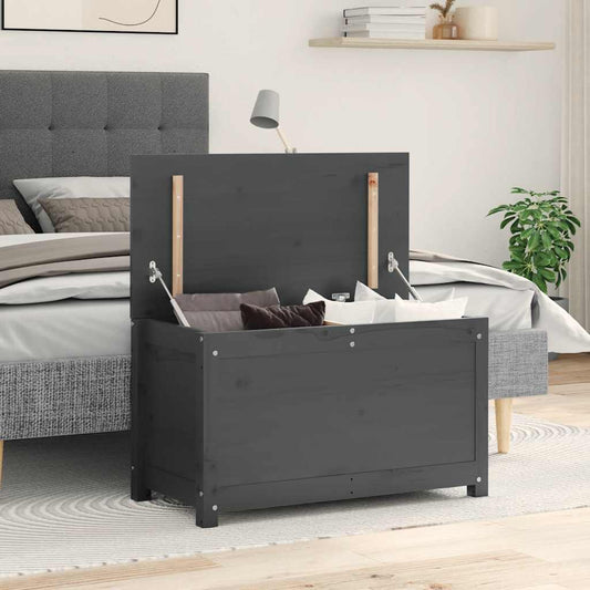 Caixa de arrumação 80x40x45,5 cm madeira de pinho maciça cinza