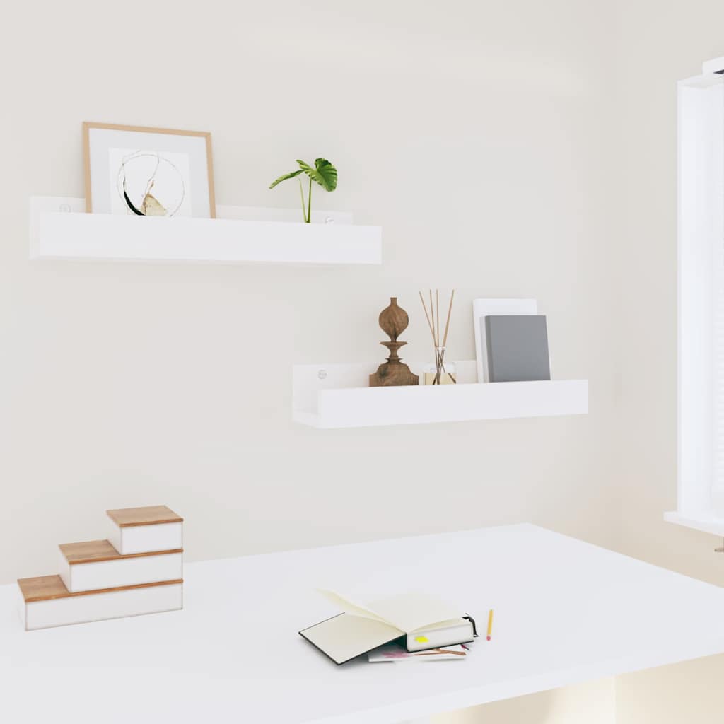 Prateleiras de parede 2 pcs 50x12x9 cm pinho maciço branco