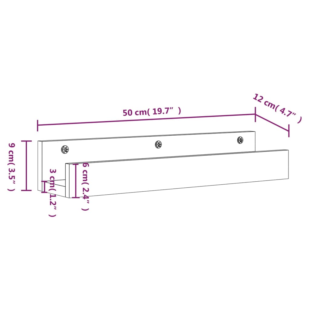 Prateleiras de parede 2 pcs 50x12x9 cm pinho maciço cinzento