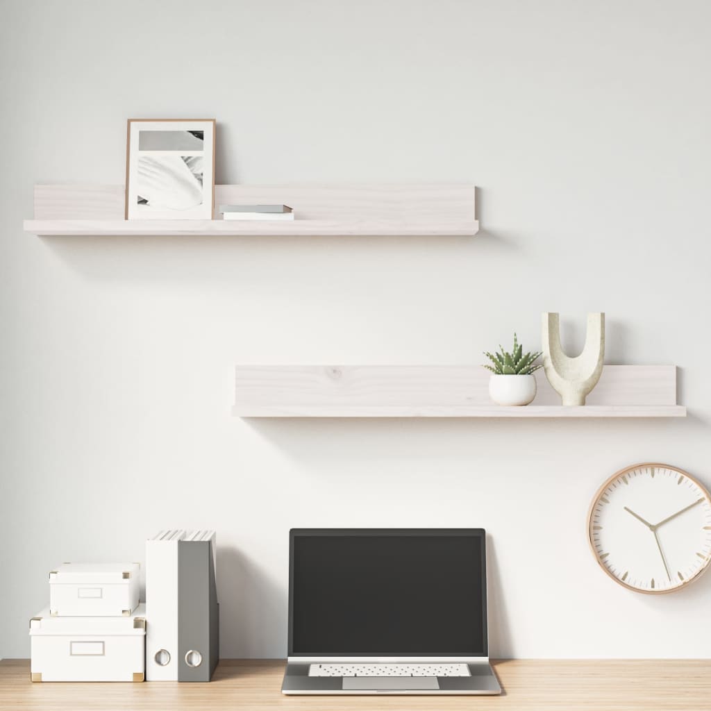 Prateleiras de parede 2 pcs 80x11x9 cm pinho maciço branco