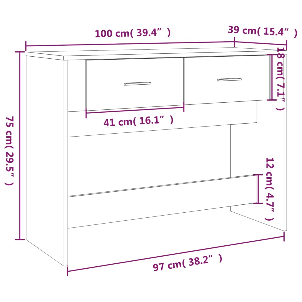 Mesa consola 100x39x75 cm derivados de madeira carvalho fumado