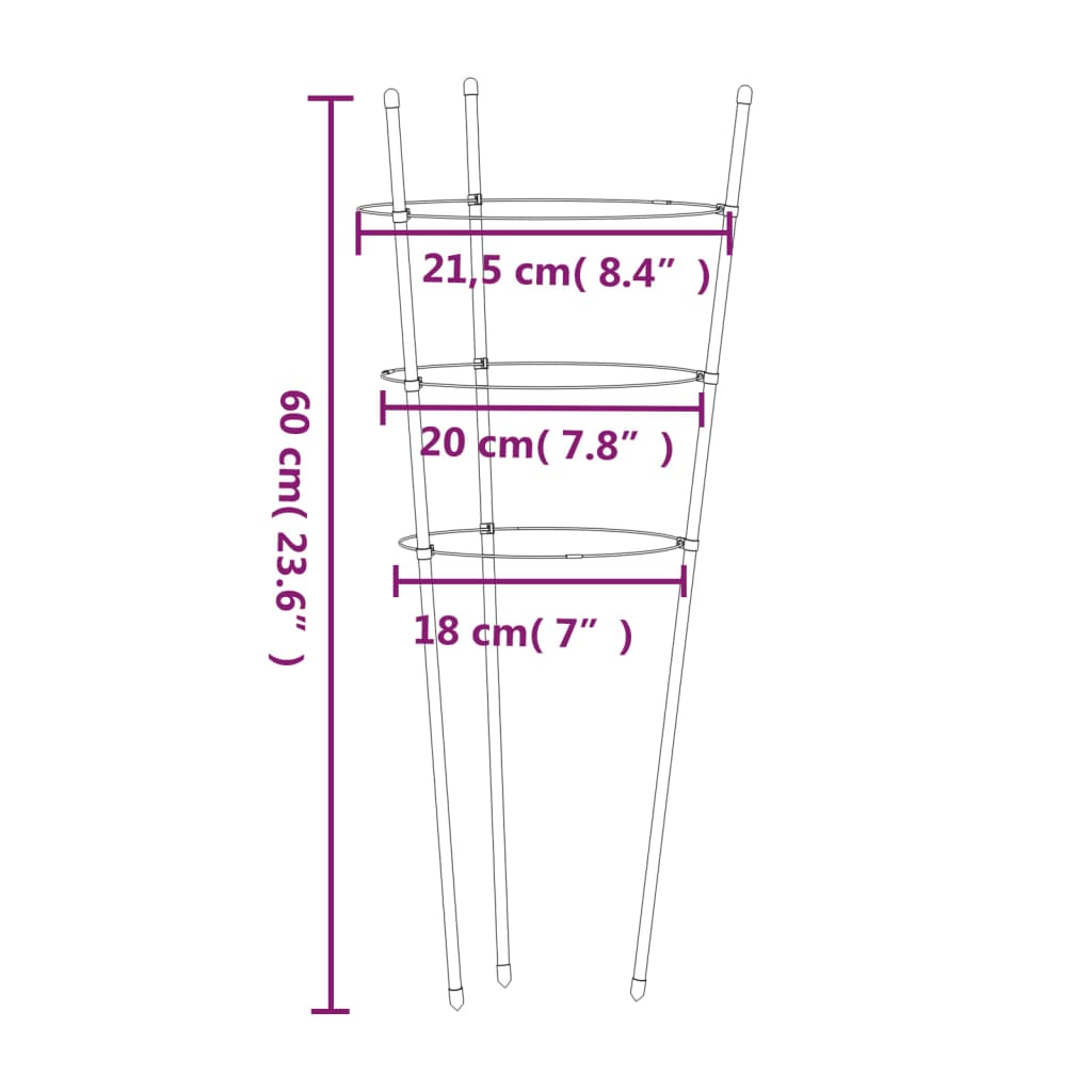 Suportes p/ plantas de jardim c/ 3 anéis 5 pcs 60 cm aço verde