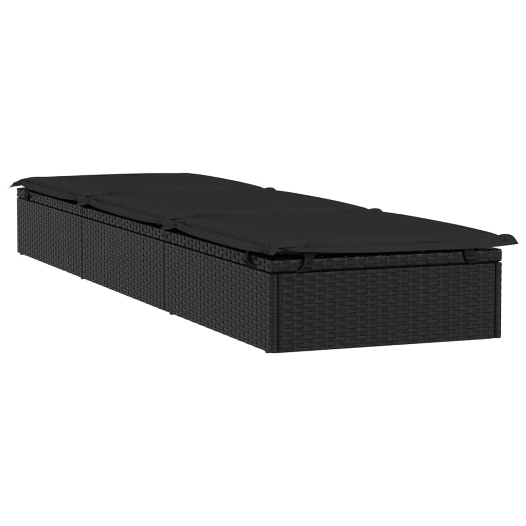 Espreguiçadeira com almofadão preto 201x55x62 cm vime PE