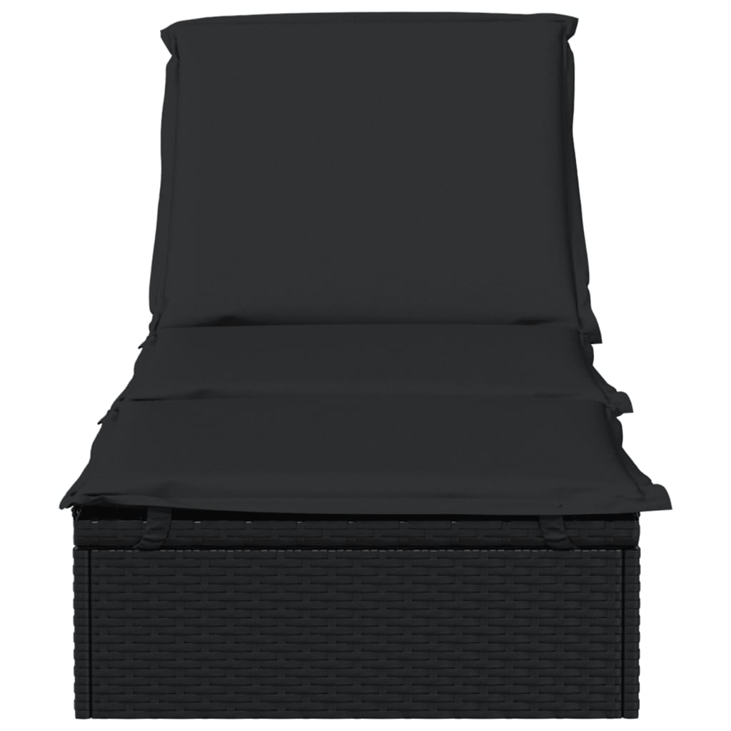 Espreguiçadeira com almofadão preto 201x55x62 cm vime PE