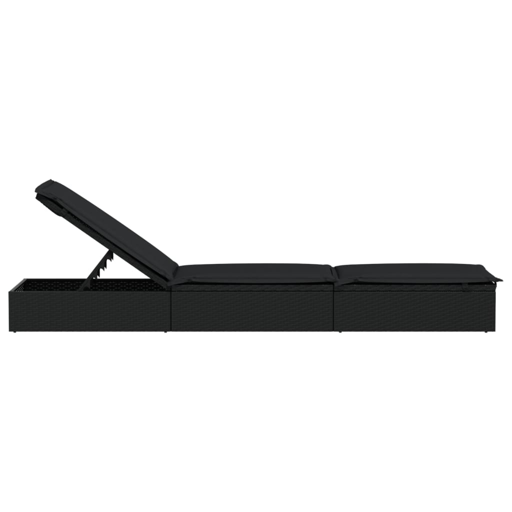 Espreguiçadeira com almofadão preto 201x55x62 cm vime PE