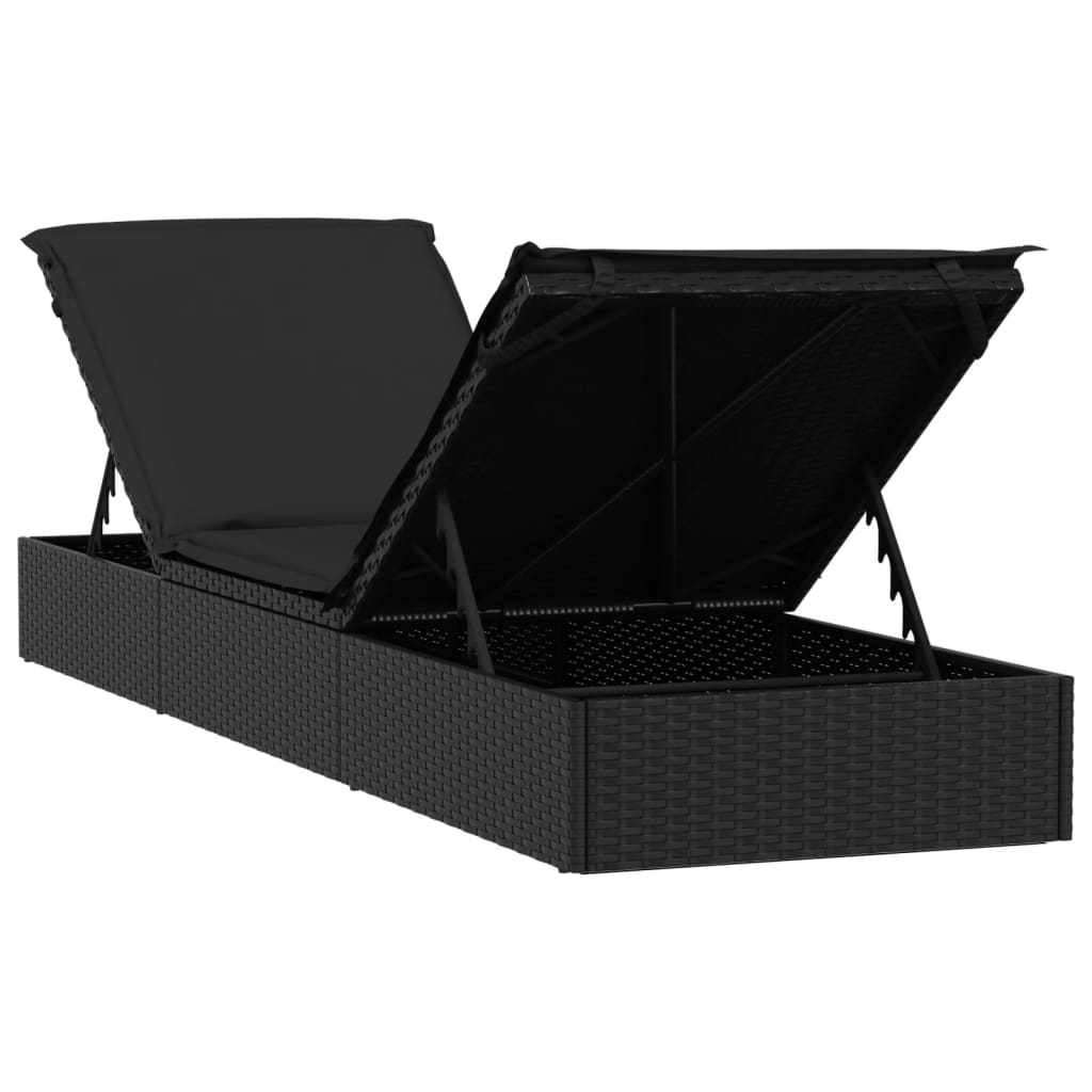 Espreguiçadeira com almofadão preto 201x55x62 cm vime PE