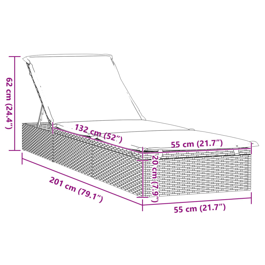 Espreguiçadeira 1 peça com mesa de vime sintético cinza
