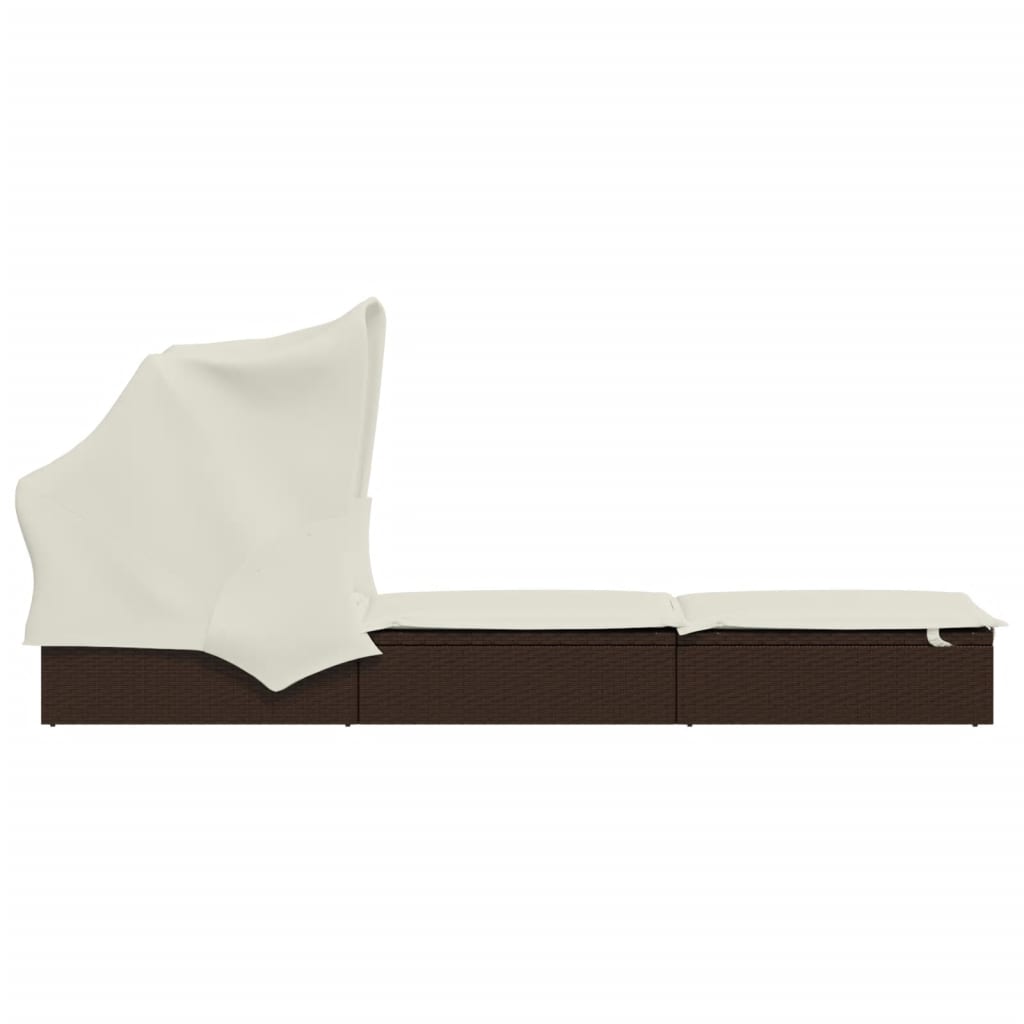 Espreguiçadeira c/ teto dobrável 213x63x97 cm vime PE castanho