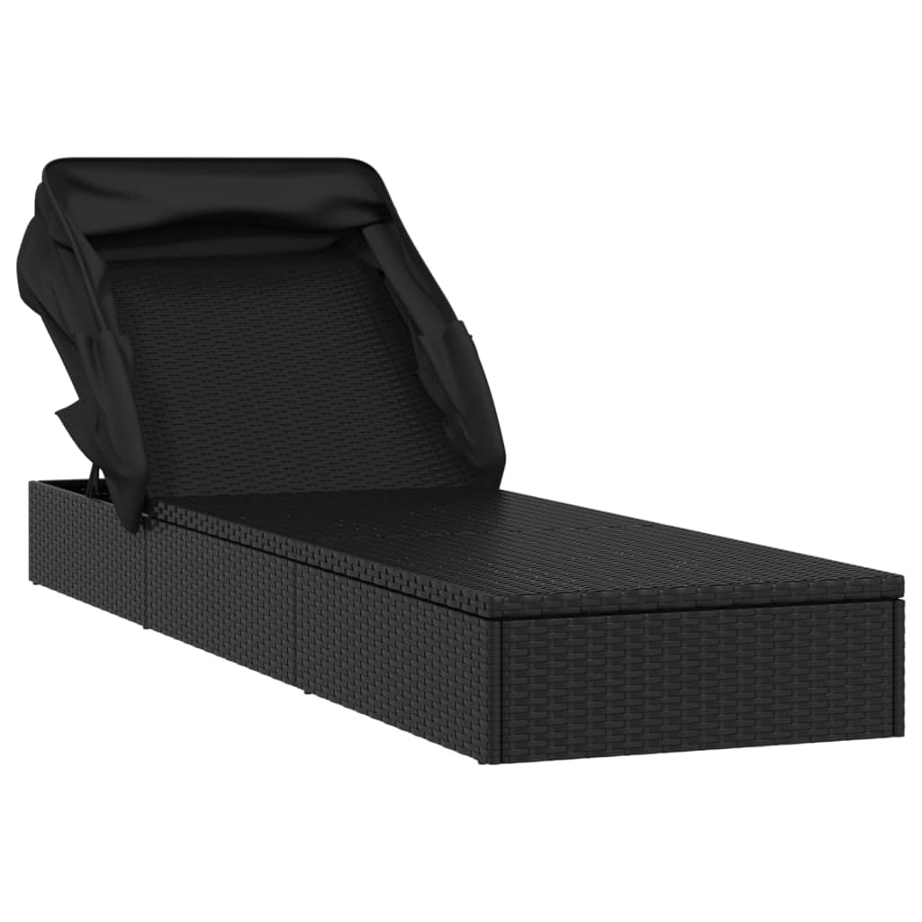 Espreguiçadeira c/ teto dobrável 213x63x97 cm vime PE preto
