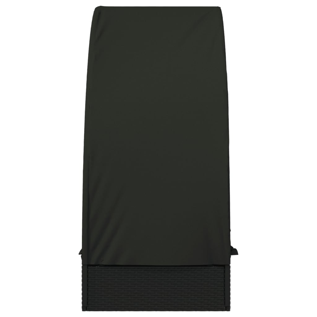 Espreguiçadeira com teto redondo 211x57x140 cm vime PE preto