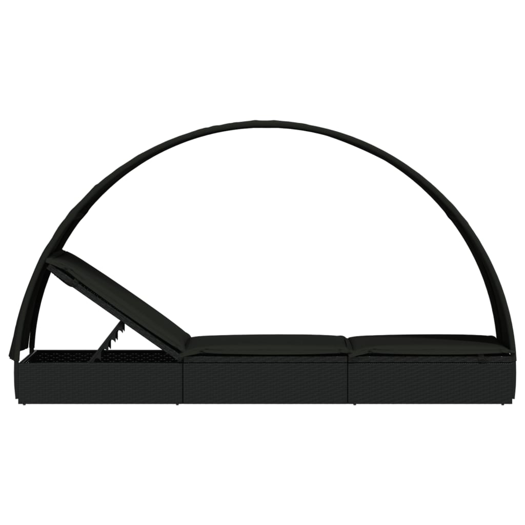 Espreguiçadeira com teto redondo 211x57x140 cm vime PE preto
