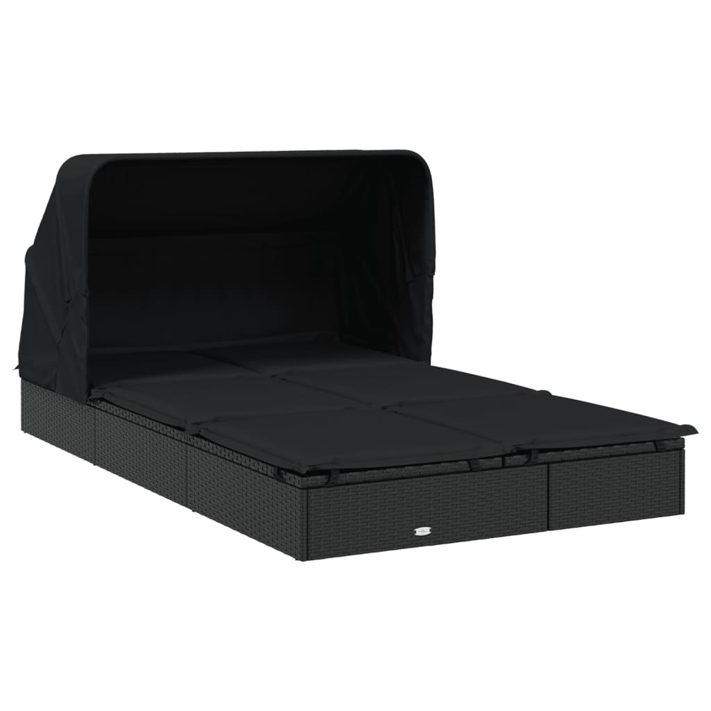 Espreguiçadeira c/ teto dobrável p/ 2 pessoas vime PE preto