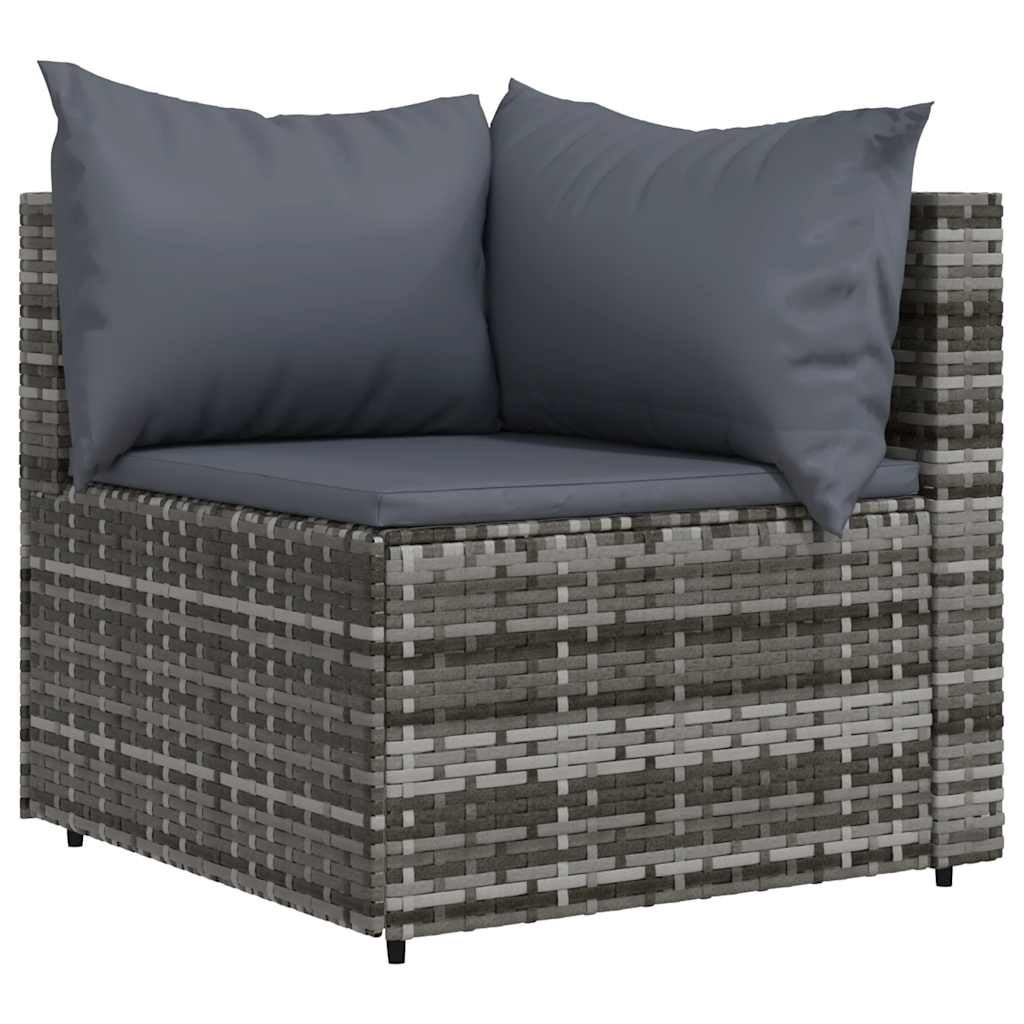 3 pcs conjunto lounge de jardim c/ almofadões vime PE cinzento