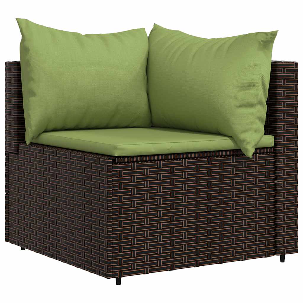 Sofás de canto para jardim com almofadões 2pcs vime PE castanho