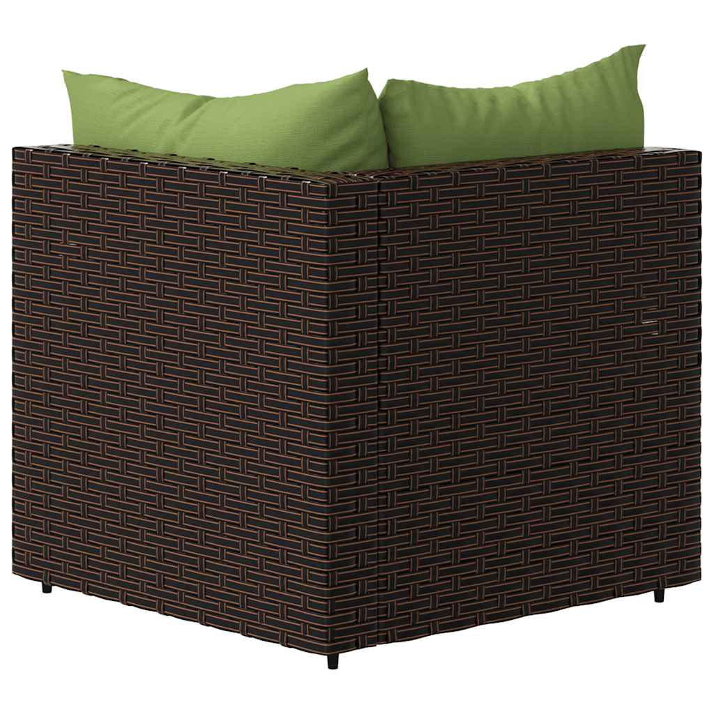 Sofás de canto para jardim com almofadões 2pcs vime PE castanho