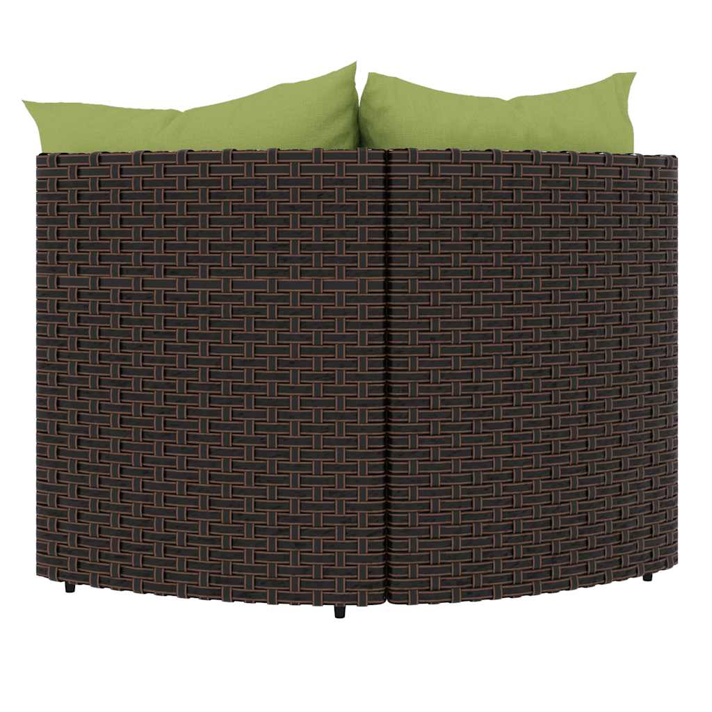 Sofás de canto para jardim com almofadões 2pcs vime PE castanho