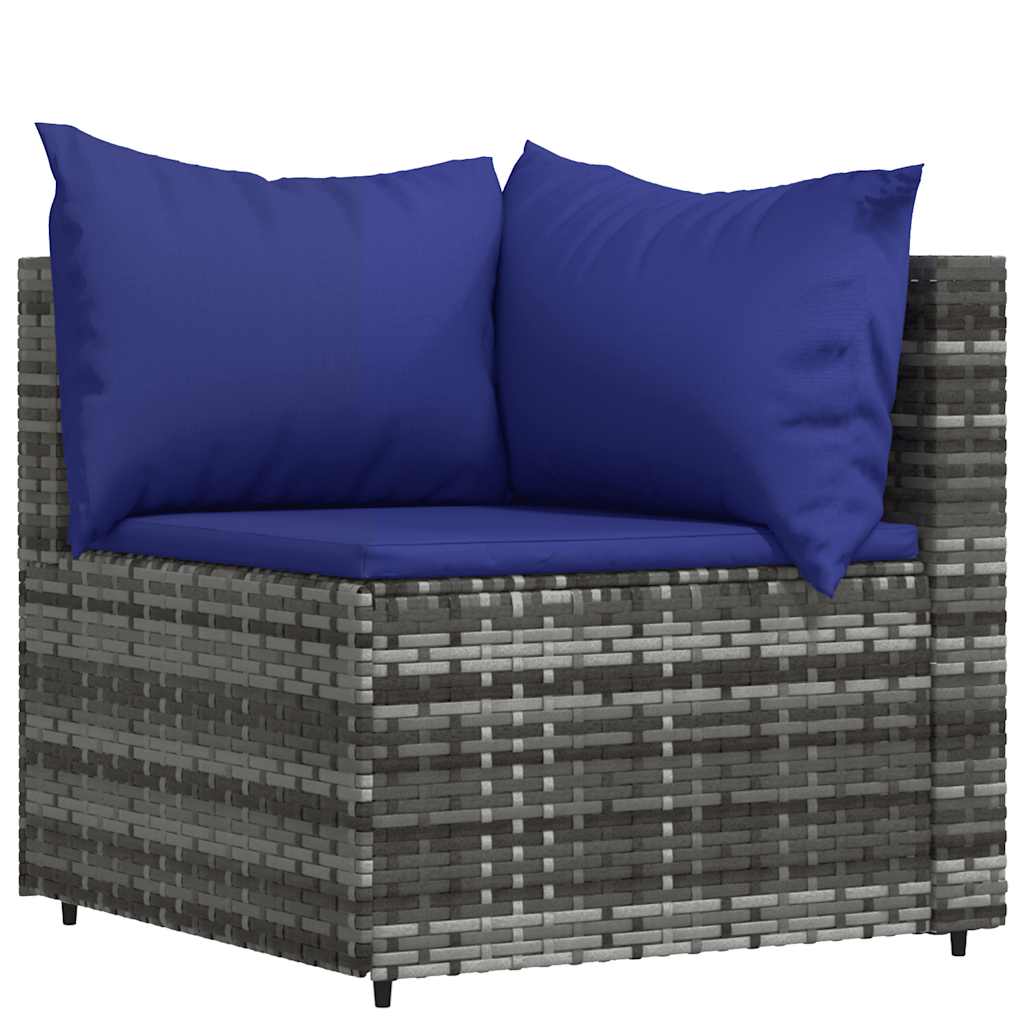3 pcs conjunto lounge de jardim c/ almofadões vime PE cinzento