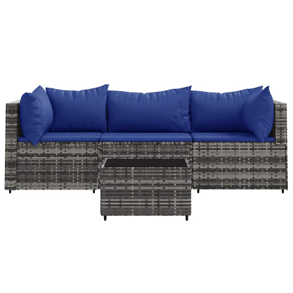 4 pcs conjunto lounge de jardim c/ almofadões vime PE cinzento